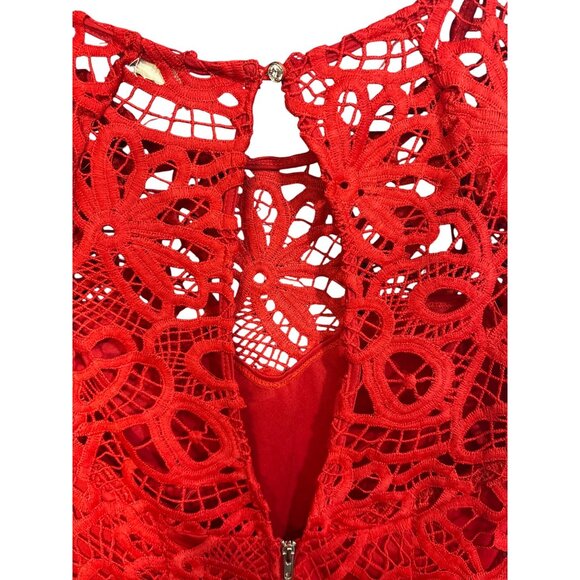 Main Strip Red Lace Crochet Dress With Zipper Detail S - Picture 5 of 6